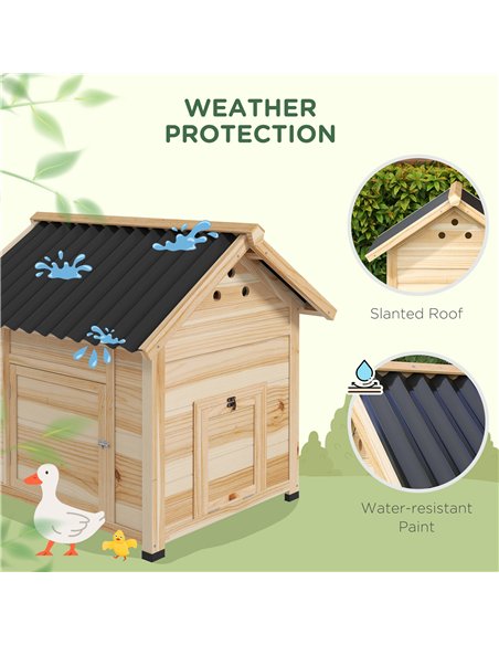 PawHut Wooden Duck House with Double Doors, Openable Roof, Ventilation Holes, Removable Base, Natural Wood Finish - pic 157682 | FastDaddyshop