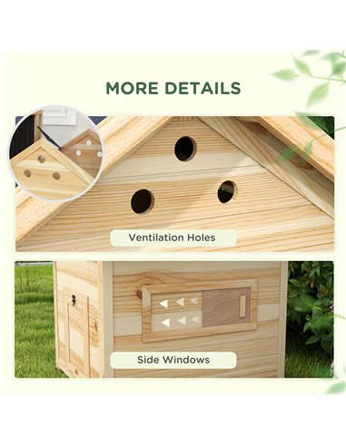 PawHut Wooden Duck House with Double Doors, Openable Roof, Ventilation Holes, Removable Base, Natural Wood Finish