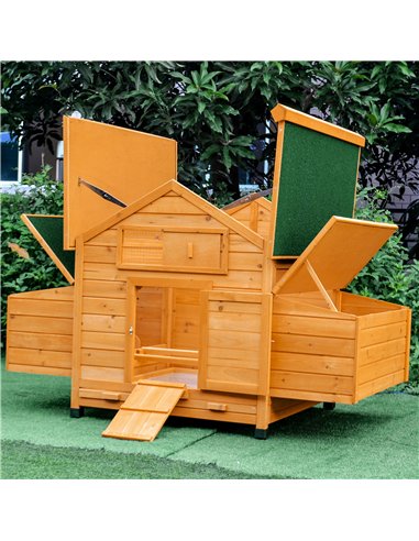PawHut Wooden Chicken Coop with Nesting Boxes, Tray, for 2-4 Chickens, Yellow