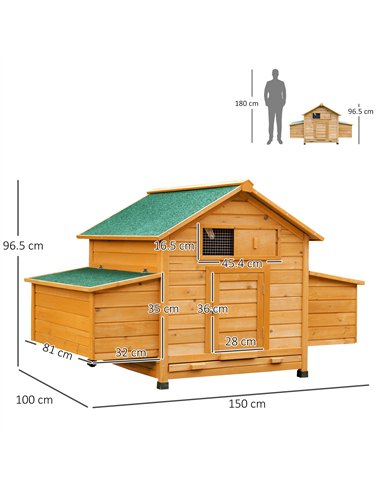 PawHut Wooden Chicken Coop with Nesting Boxes, Tray, for 2-4 Chickens, Yellow
