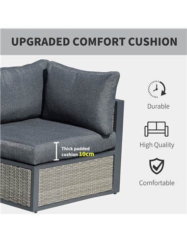 Outsunny 5-Seater Patio Rattan Garden Sofa Set w/ Padded Cushion & Coffee Table, Grey