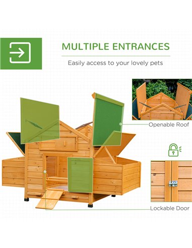 PawHut Wooden Chicken Coop with Nesting Boxes, Tray, for 2-4 Chickens, Yellow