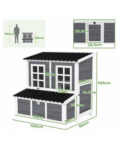 PawHut Wooden Chicken Coop with Nesting Box, Slide-Out Tray, Perches, for 4-6 Chickens, 100 x 86 x 100cm - pic 157697 | FastDaddyshop
