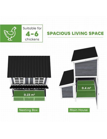 PawHut Wooden Chicken Coop with Nesting Box, Slide-Out Tray, Perches, for 4-6 Chickens, 100 x 86 x 100cm - pic 157698 | FastDaddyshop