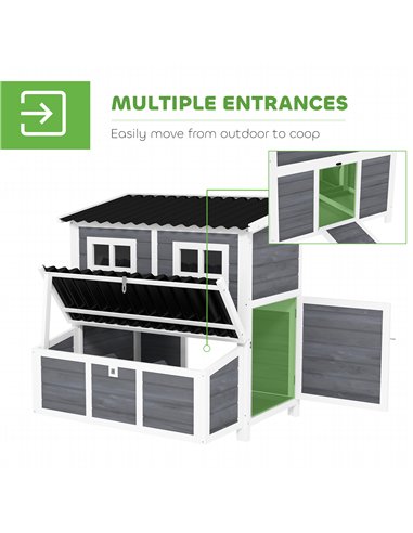 PawHut Wooden Chicken Coop with Nesting Box, Slide-Out Tray, Perches, for 4-6 Chickens, 100 x 86 x 100cm