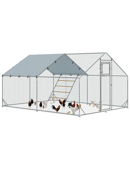 PawHut Walk in Chicken Run w/ Cover, Feeding Door, Hanging Feeder, Perch, for 12-18 Poultry - pic 157704 | FastDaddyshop