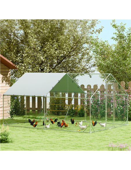 PawHut Walk in Chicken Run w/ Cover, Feeding Door, Hanging Feeder, Perch, for 12-18 Poultry - pic 157705 | FastDaddyshop
