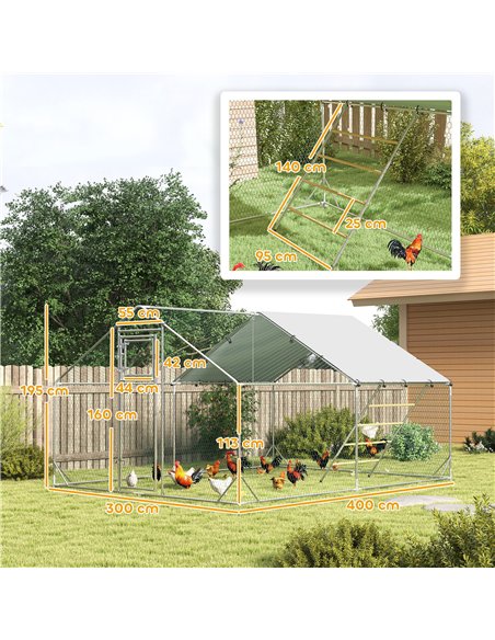 PawHut Walk in Chicken Run w/ Cover, Feeding Door, Hanging Feeder, Perch, for 12-18 Poultry - pic 157706 | FastDaddyshop