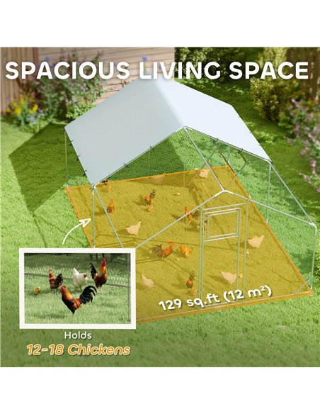 PawHut Walk in Chicken Run w/ Cover, Feeding Door, Hanging Feeder, Perch, for 12-18 Poultry - pic 157707 | FastDaddyshop