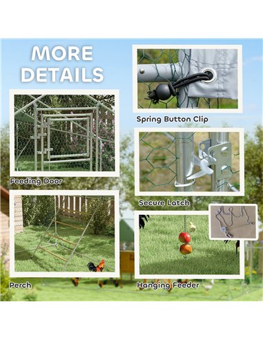 PawHut Walk in Chicken Run w/ Cover, Feeding Door, Hanging Feeder, Perch, for 12-18 Poultry