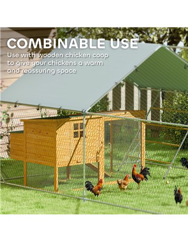 PawHut Walk in Chicken Run w/ Cover, Feeding Door, Hanging Feeder, Perch, for 12-18 Poultry