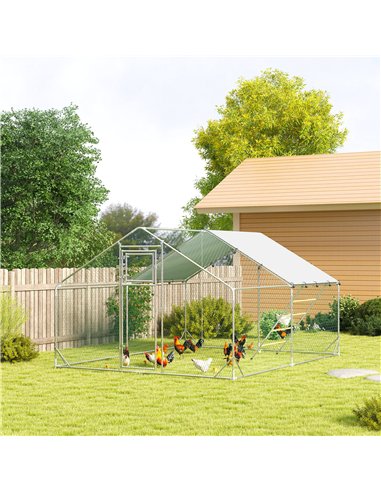 PawHut Walk in Chicken Run w/ Cover, Feeding Door, Hanging Feeder, Perch, for 12-18 Poultry
