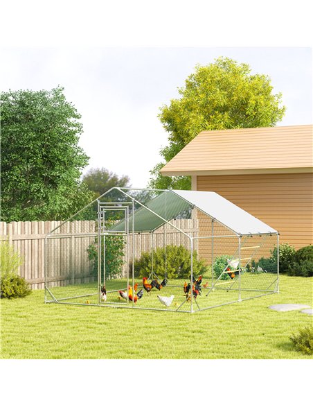 PawHut Walk in Chicken Run w/ Cover, Feeding Door, Hanging Feeder, Perch, for 12-18 Poultry - pic 157712 | FastDaddyshop
