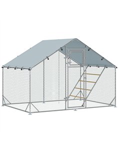 PawHut Walk in Chicken Run w/ Cover, Feeding Door, Hanging Feeder, Perch, for 6-8 Poultry