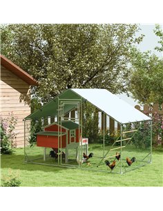 PawHut Walk in Chicken Run w/ Cover, Feeding Door, Hanging Feeder, Perch, for 6-8 Poultry 2