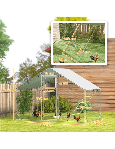 PawHut Walk in Chicken Run w/ Cover, Feeding Door, Hanging Feeder, Perch, for 6-8 Poultry