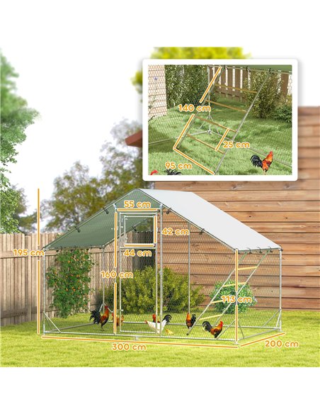 PawHut Walk in Chicken Run w/ Cover, Feeding Door, Hanging Feeder, Perch, for 6-8 Poultry - pic 157715 | FastDaddyshop