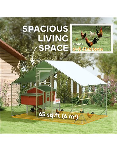 PawHut Walk in Chicken Run w/ Cover, Feeding Door, Hanging Feeder, Perch, for 6-8 Poultry