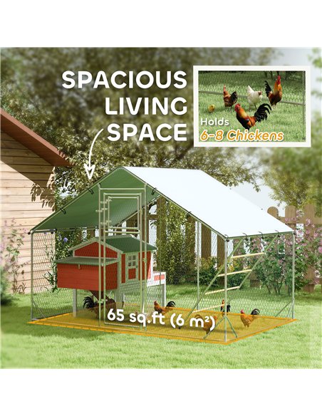 PawHut Walk in Chicken Run w/ Cover, Feeding Door, Hanging Feeder, Perch, for 6-8 Poultry - pic 157716 | FastDaddyshop