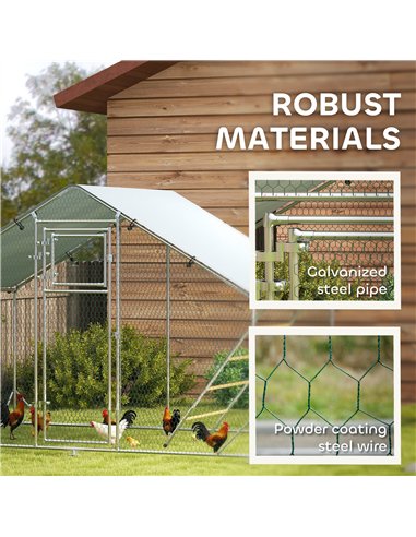 PawHut Walk in Chicken Run w/ Cover, Feeding Door, Hanging Feeder, Perch, for 6-8 Poultry