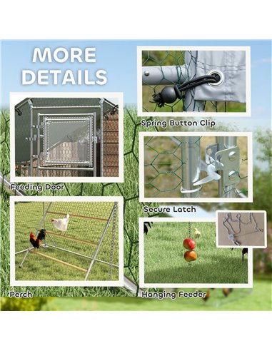 PawHut Walk in Chicken Run w/ Cover, Feeding Door, Hanging Feeder, Perch, for 6-8 Poultry