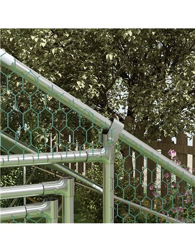 PawHut Walk in Chicken Run w/ Cover, Feeding Door, Hanging Feeder, Perch, for 6-8 Poultry