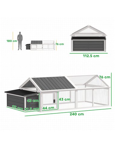 PawHut Wooden Chicken Coop with Nesting Box, Openable Roof, for 4-8 Chickens, White