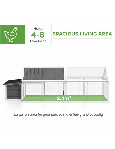 PawHut Wooden Chicken Coop with Nesting Box, Openable Roof, for 4-8 Chickens, White