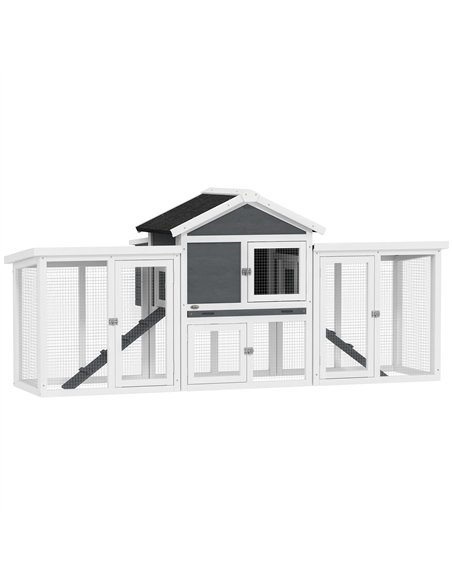 PawHut Large Chicken Coop, Wooden Garden Hen House, Poultry Coops Cages with Run, Nesting Box, Grey - pic 157731 | FastDaddyshop