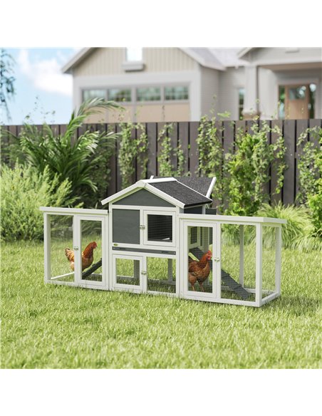 PawHut Large Chicken Coop, Wooden Garden Hen House, Poultry Coops Cages with Run, Nesting Box, Grey - pic 157732 | FastDaddyshop