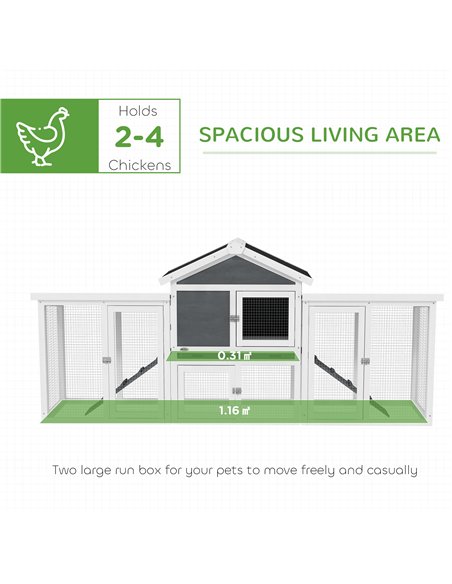 PawHut Large Chicken Coop, Wooden Garden Hen House, Poultry Coops Cages with Run, Nesting Box, Grey - pic 157734 | FastDaddyshop