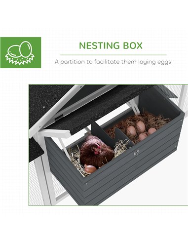 PawHut Large Chicken Coop, Wooden Garden Hen House, Poultry Coops Cages with Run, Nesting Box, Grey