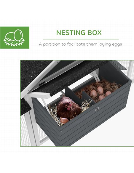 PawHut Large Chicken Coop, Wooden Garden Hen House, Poultry Coops Cages with Run, Nesting Box, Grey - pic 157736 | FastDaddyshop