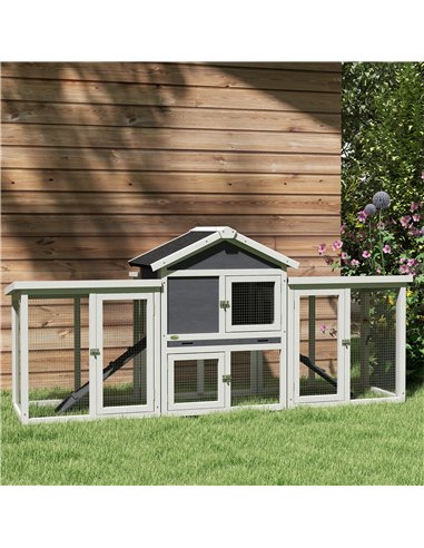 PawHut Large Chicken Coop, Wooden Garden Hen House, Poultry Coops Cages with Run, Nesting Box, Grey