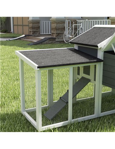 PawHut Large Chicken Coop, Wooden Garden Hen House, Poultry Coops Cages with Run, Nesting Box, Grey