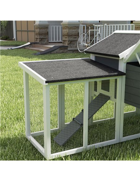 PawHut Large Chicken Coop, Wooden Garden Hen House, Poultry Coops Cages with Run, Nesting Box, Grey - pic 157739 | FastDaddyshop