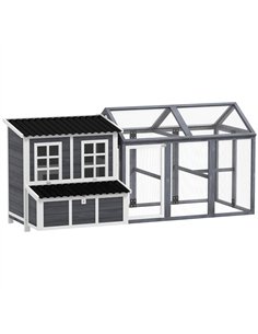 PawHut 2-Piece Wooden Chicken Coop and Run Set, Poultry Run Cage with Nesting Box, Slide-Out Tray, Roof, Perch