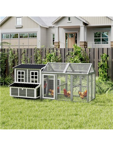 PawHut 2-Piece Wooden Chicken Coop and Run Set, Poultry Run Cage with Nesting Box, Slide-Out Tray, Roof, Perch