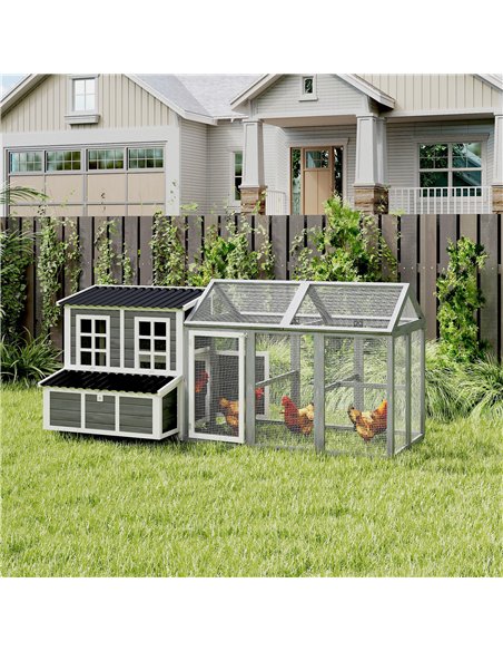 PawHut 2-Piece Wooden Chicken Coop and Run Set, Poultry Run Cage with Nesting Box, Slide-Out Tray, Roof, Perch - pic 157750 | FastDaddyshop
