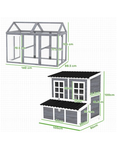PawHut 2-Piece Wooden Chicken Coop and Run Set, Poultry Run Cage with Nesting Box, Slide-Out Tray, Roof, Perch