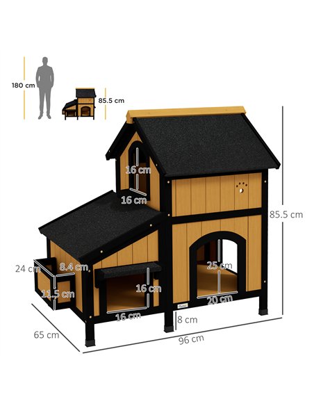 PawHut Wooden Cat House with Flower Pot, Windows, Multiple Entrances, Water-Resistant Roof for Outdoor - Yellow - pic 157760 | FastDaddyshop
