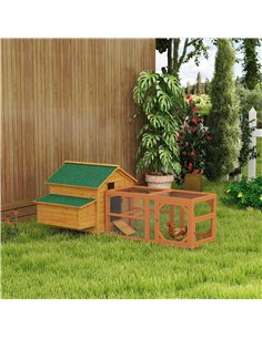 PawHut 2 Piece Wooden Chicken Coop and Run Set, Poultry Run Cage with Nesting Box, Slide-Out Tray, for 4-8 Chickens, Yellow 2