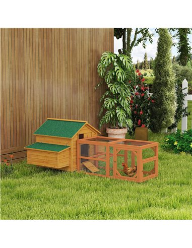 PawHut 2 Piece Wooden Chicken Coop and Run Set, Poultry Run Cage with Nesting Box, Slide-Out Tray, for 4-8 Chickens, Yellow