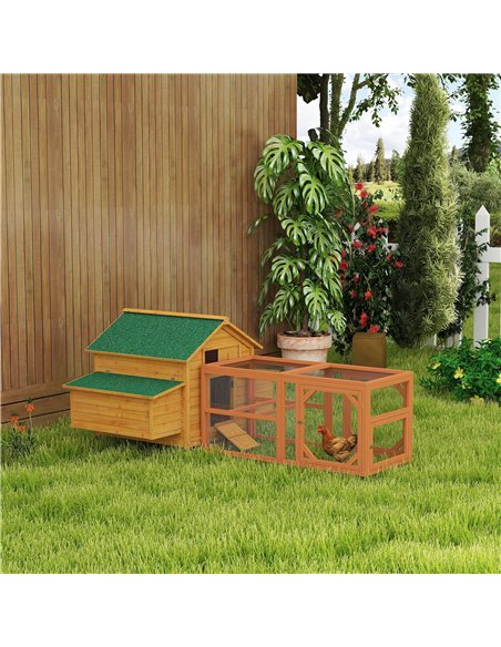 PawHut 2 Piece Wooden Chicken Coop and Run Set, Poultry Run Cage with Nesting Box, Slide-Out Tray, for 4-8 Chickens, Yellow - pic 157768 | FastDaddyshop