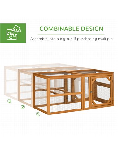 PawHut 2 Piece Wooden Chicken Coop and Run Set, Poultry Run Cage with Nesting Box, Slide-Out Tray, for 4-8 Chickens, Yellow
