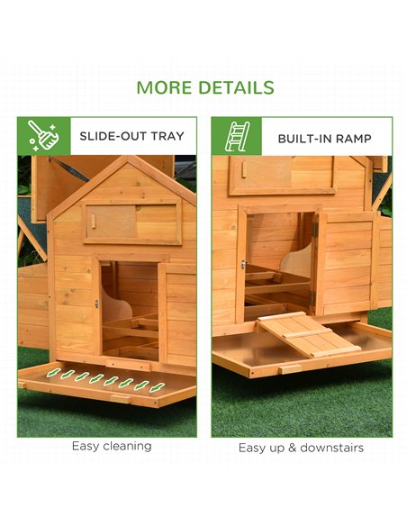 PawHut 2 Piece Wooden Chicken Coop and Run Set, Poultry Run Cage with Nesting Box, Slide-Out Tray, for 4-8 Chickens, Yellow - pic 157775 | FastDaddyshop