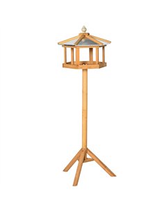 PawHut Wooden Bird Table Free Standing Feeder Garden Sheltered Feeding Station Parrot Stand Birdhouse Φ40x113cm