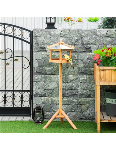 PawHut Wooden Bird Table Free Standing Feeder Garden Sheltered Feeding Station Parrot Stand Birdhouse Φ40x113cm