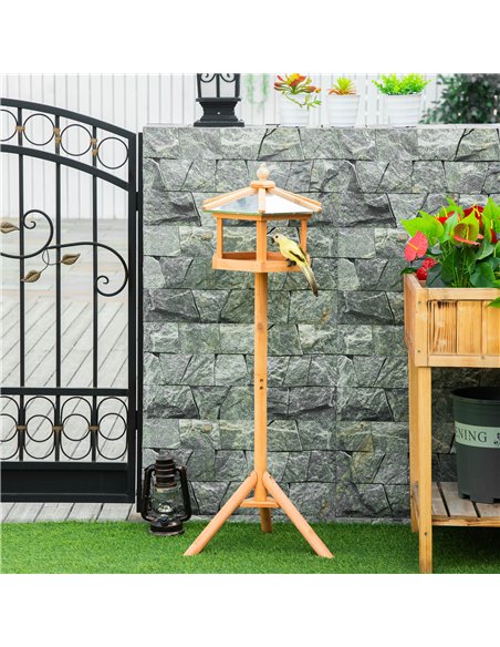 PawHut Wooden Bird Table Free Standing Feeder Garden Sheltered Feeding Station Parrot Stand Birdhouse Φ40x113cm - pic 157777 | FastDaddyshop