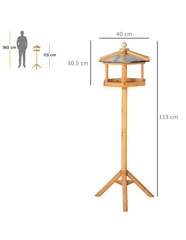 PawHut Wooden Bird Table Free Standing Feeder Garden Sheltered Feeding Station Parrot Stand Birdhouse Φ40x113cm